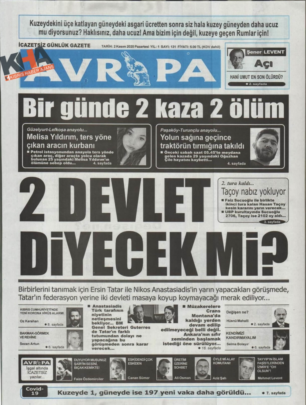 KKTC'de Gazeteler bugün ne manşet attı?  2 Kasım 2020 Pazartesi galerisi resim 2