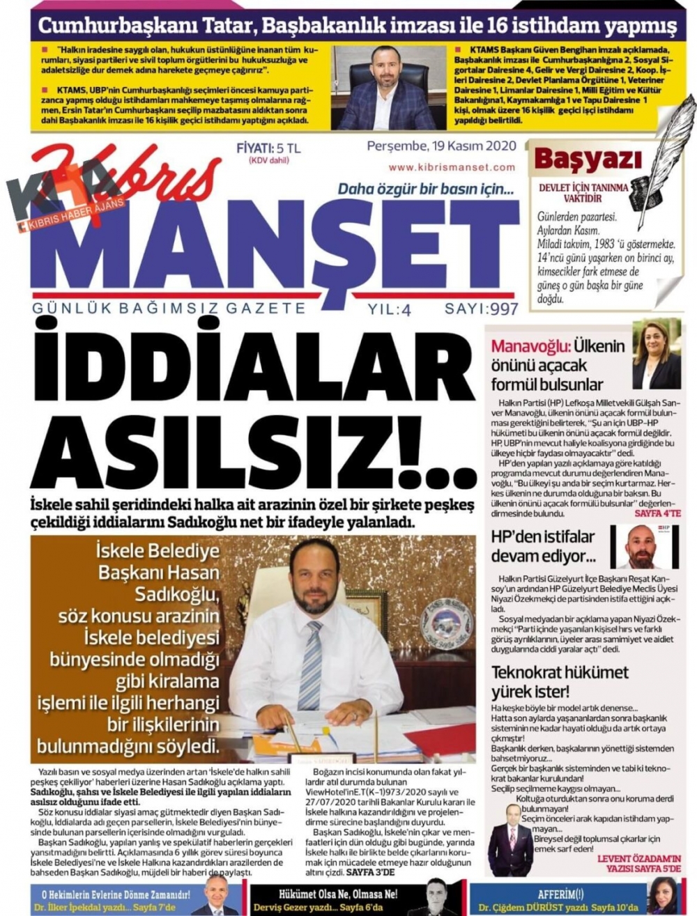 KKTC'de gazeteler bugün ne manşet attı? 19 Kasım 2020 Peşembe galerisi resim 12