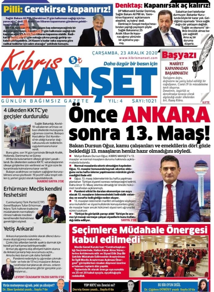 KKTC'de Gazeteler Bugün Ne Manşet Attı? ( 23 Aralık 2020 Çarşamba ) galerisi resim 6