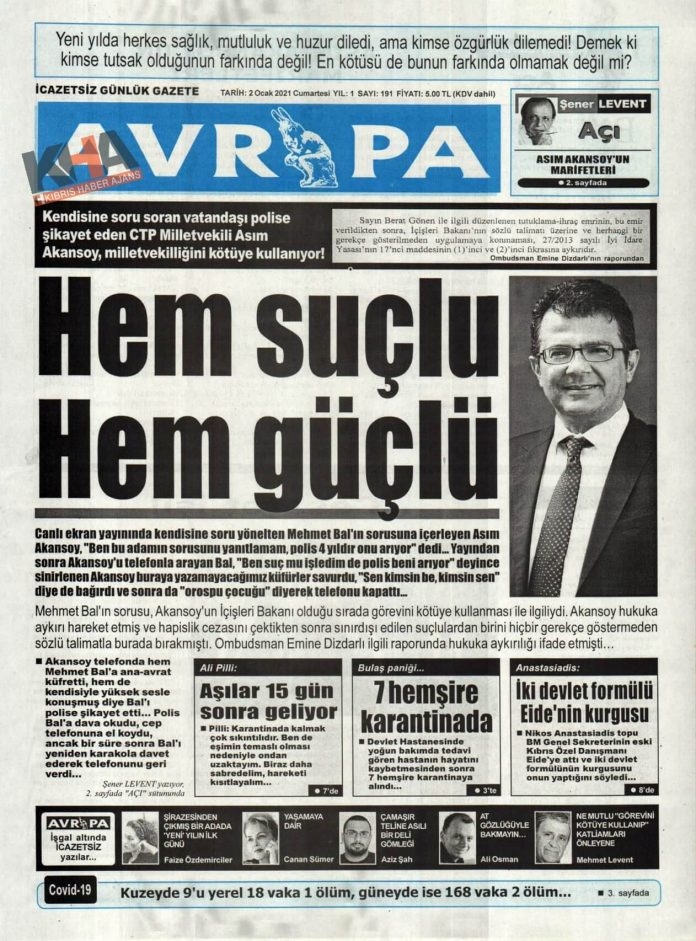 KKTC'de Gazeteler Bugün Ne Manşet Attı? (2 Ocak 2020 Cumartesi) galerisi resim 6