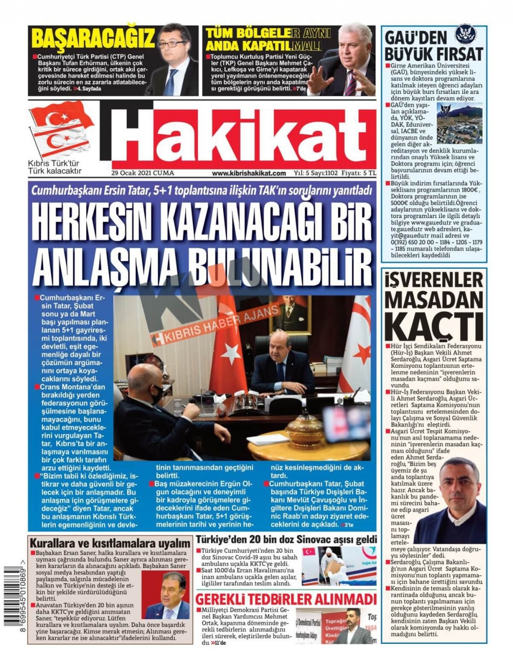 KKTC'de Gazeteler Bugün Ne Manşet Attı? (29 Ocak 2021) galerisi resim 5