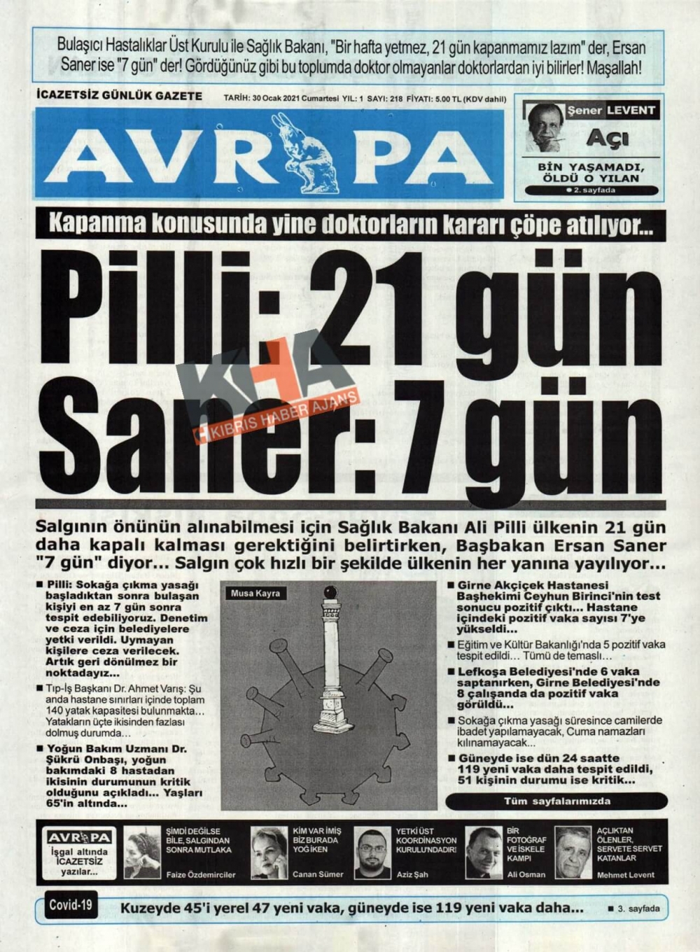 KKTC'de Gazeteler Bugün Ne Manşet Attı? (30 Ocak 2021) galerisi resim 8