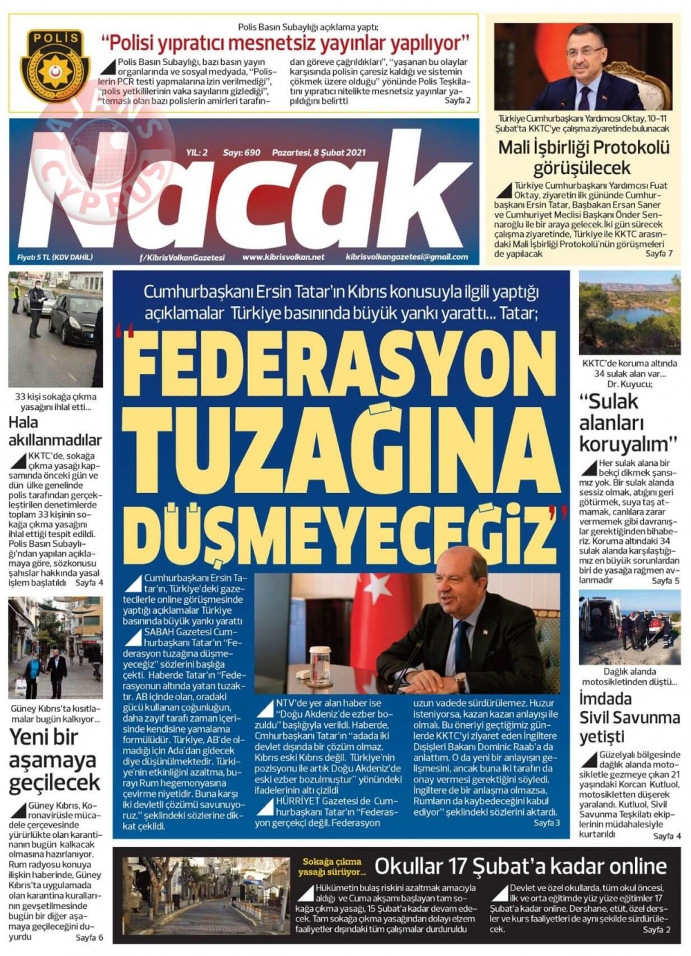 KKTC'de Gazeteler Bugün Ne Manşet Attı? (08 Şubat 2021) galerisi resim 3