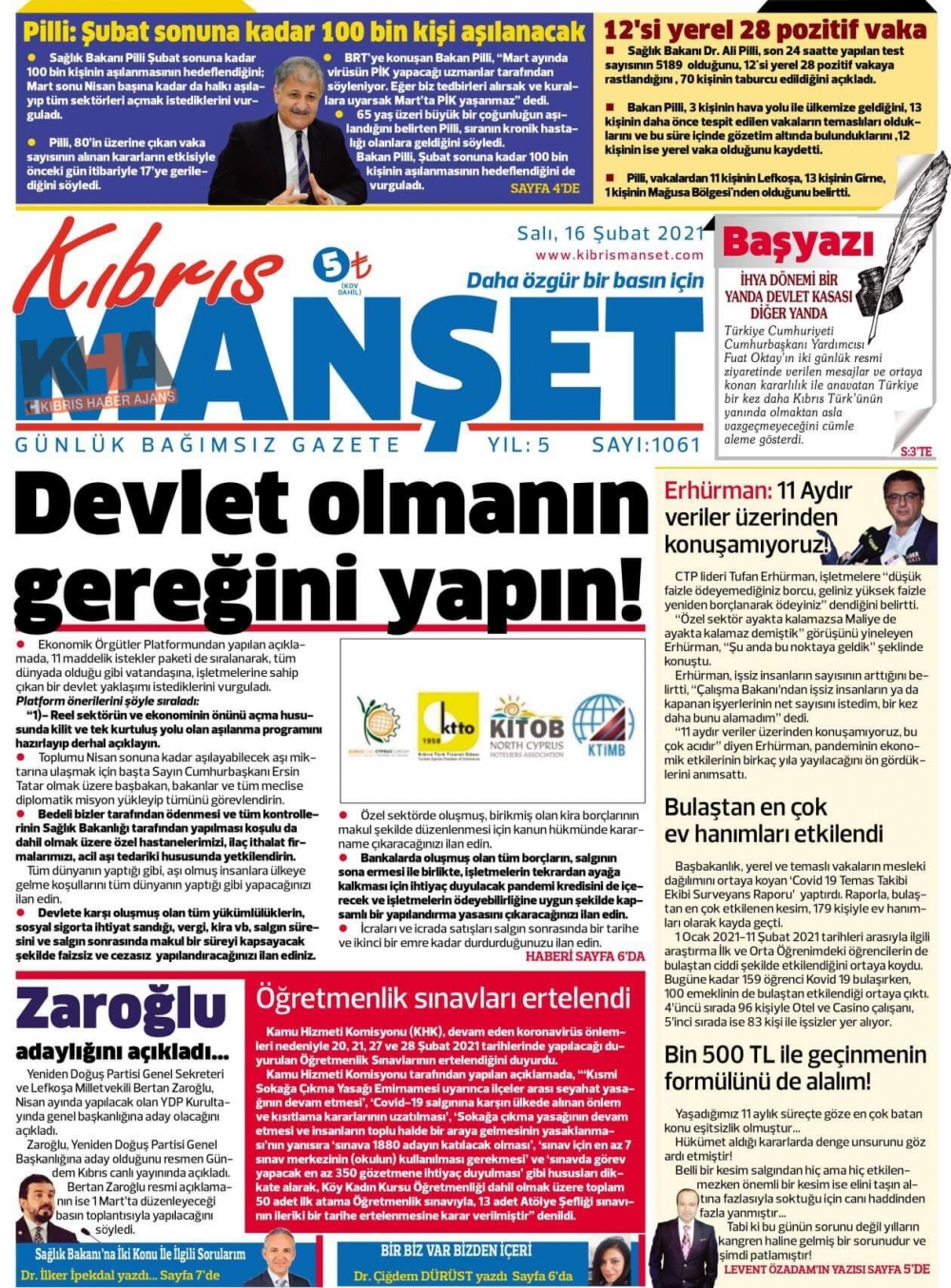 KKTC'de Gazeteler Bugün Ne Manşet Attı? (16 Şubat 2021) galerisi resim 11