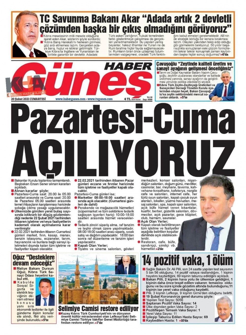 KKTC'de Bugün Gazeteler Ne Manşet Attı? (20 Şubat 2021) galerisi resim 6