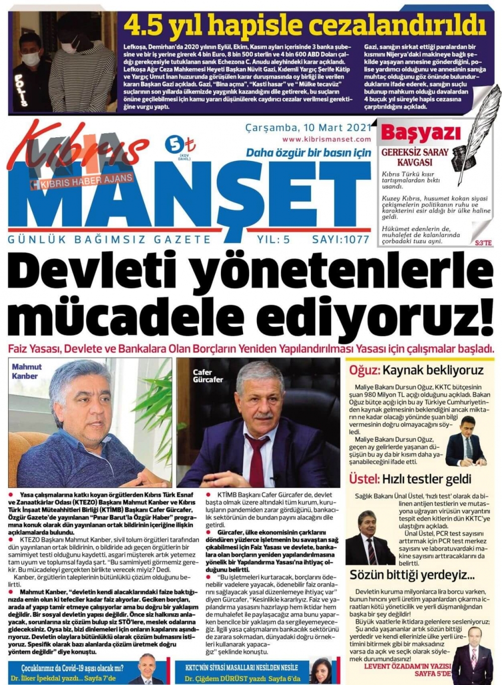 KKTC'de Gazeteler Bugün Ne Manşet Attı? (10 Mart 2021) galerisi resim 13