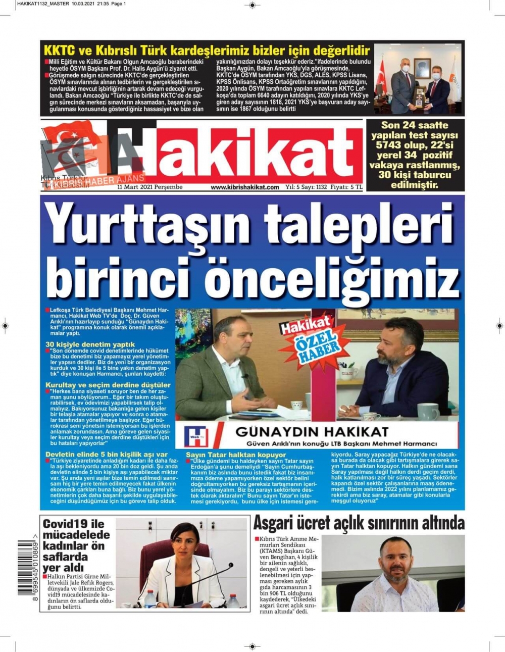 KKTC'de Gazeteler Bugün Ne Manşet Attı? (11 Mart 2021) galerisi resim 10