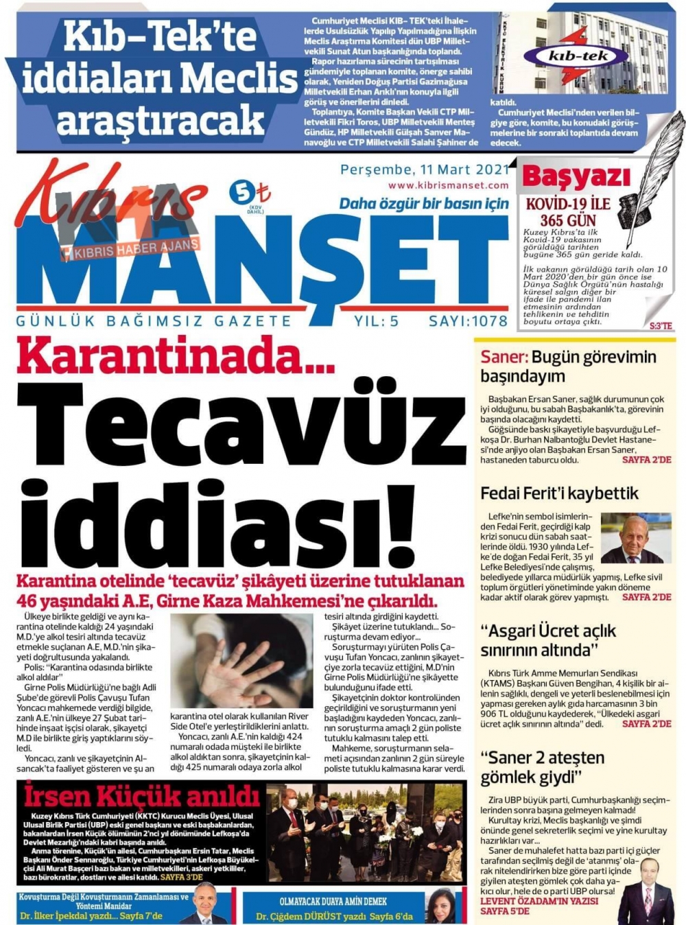 KKTC'de Gazeteler Bugün Ne Manşet Attı? (11 Mart 2021) galerisi resim 3