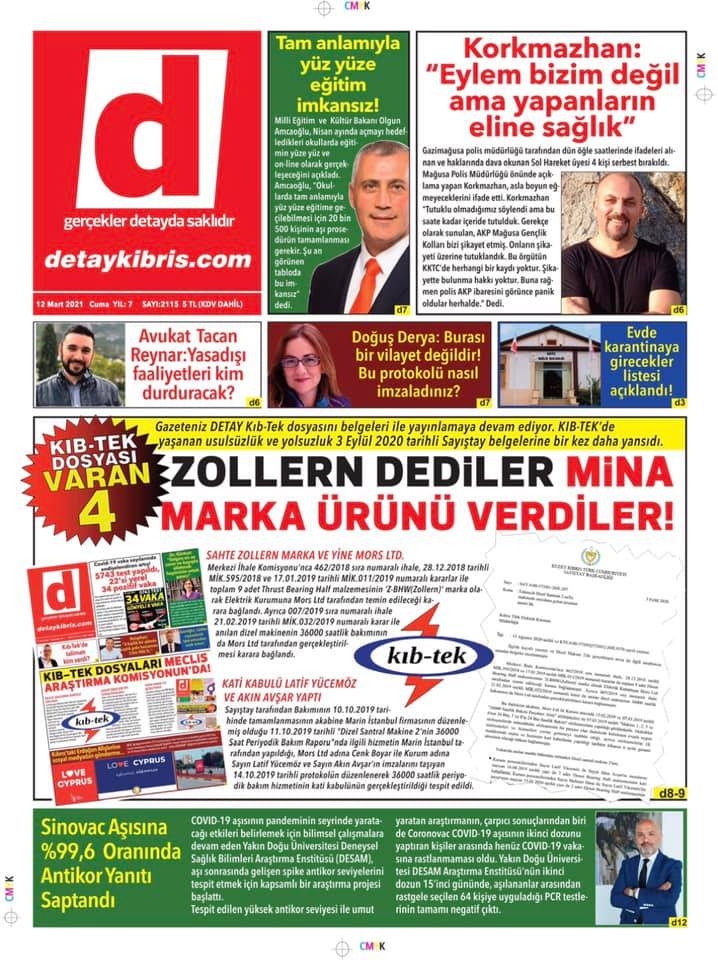 KKTC'de Gazeteler Bugün Ne Manşet Attı? (12 Mart 2021) galerisi resim 1