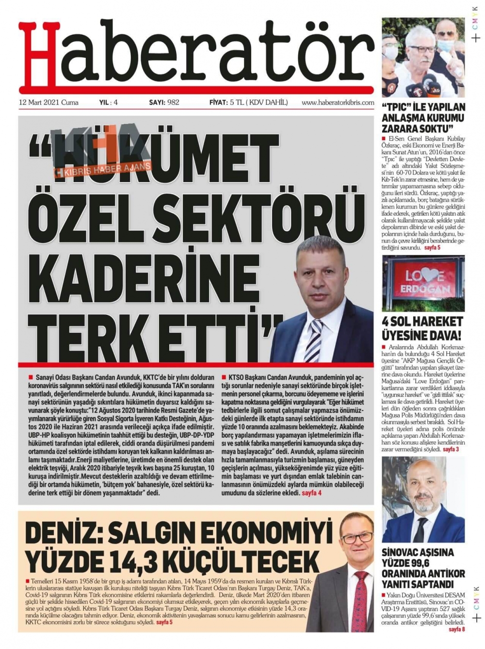 KKTC'de Gazeteler Bugün Ne Manşet Attı? (12 Mart 2021) galerisi resim 10