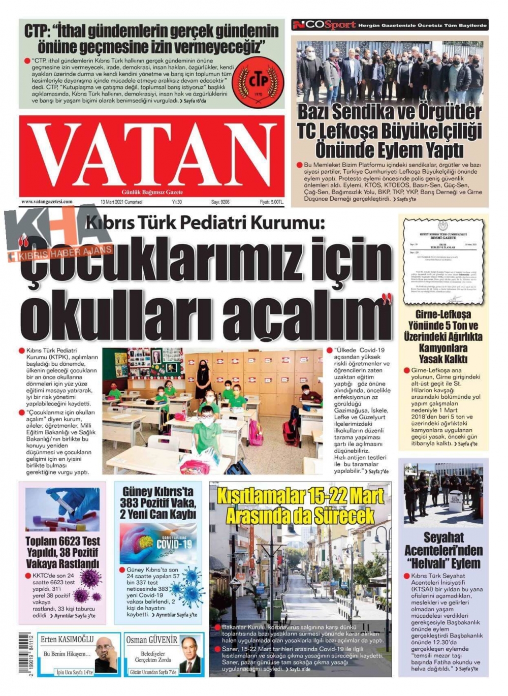 KKTC'de Bugün Gazeteler Ne Manşet Attı? (13 Mart 2021) galerisi resim 6