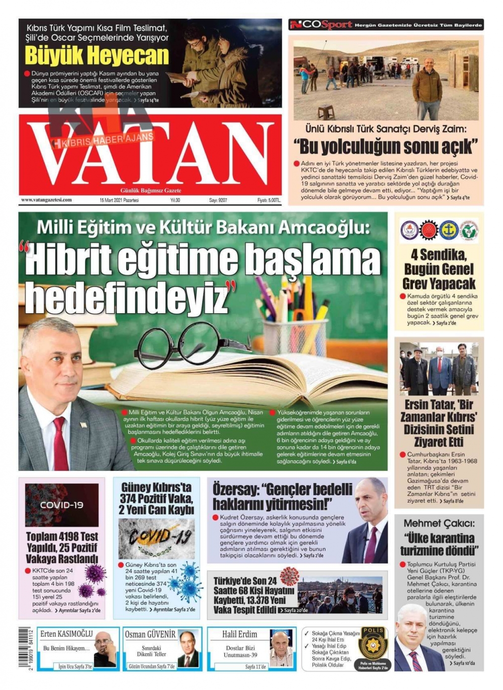 KKTC'de Gazeteler Bugün Ne Manşet Attı? (15 Mart 2021) galerisi resim 7