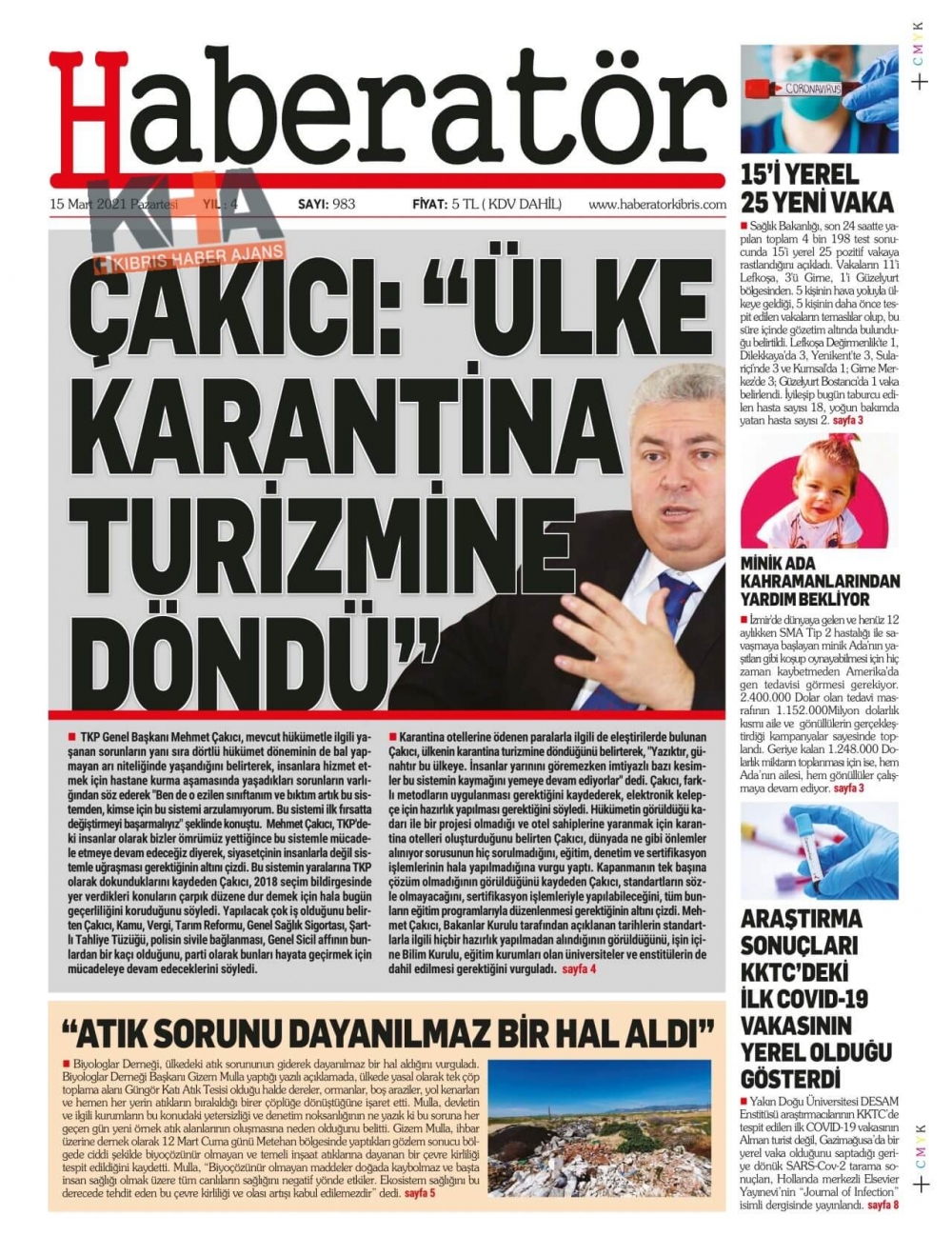 KKTC'de Gazeteler Bugün Ne Manşet Attı? (15 Mart 2021) galerisi resim 8