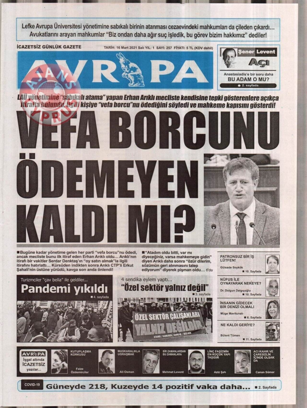 KKTC'de Gazeteler Bugün Ne Manşet Attı? (16 Mart 2021) galerisi resim 13