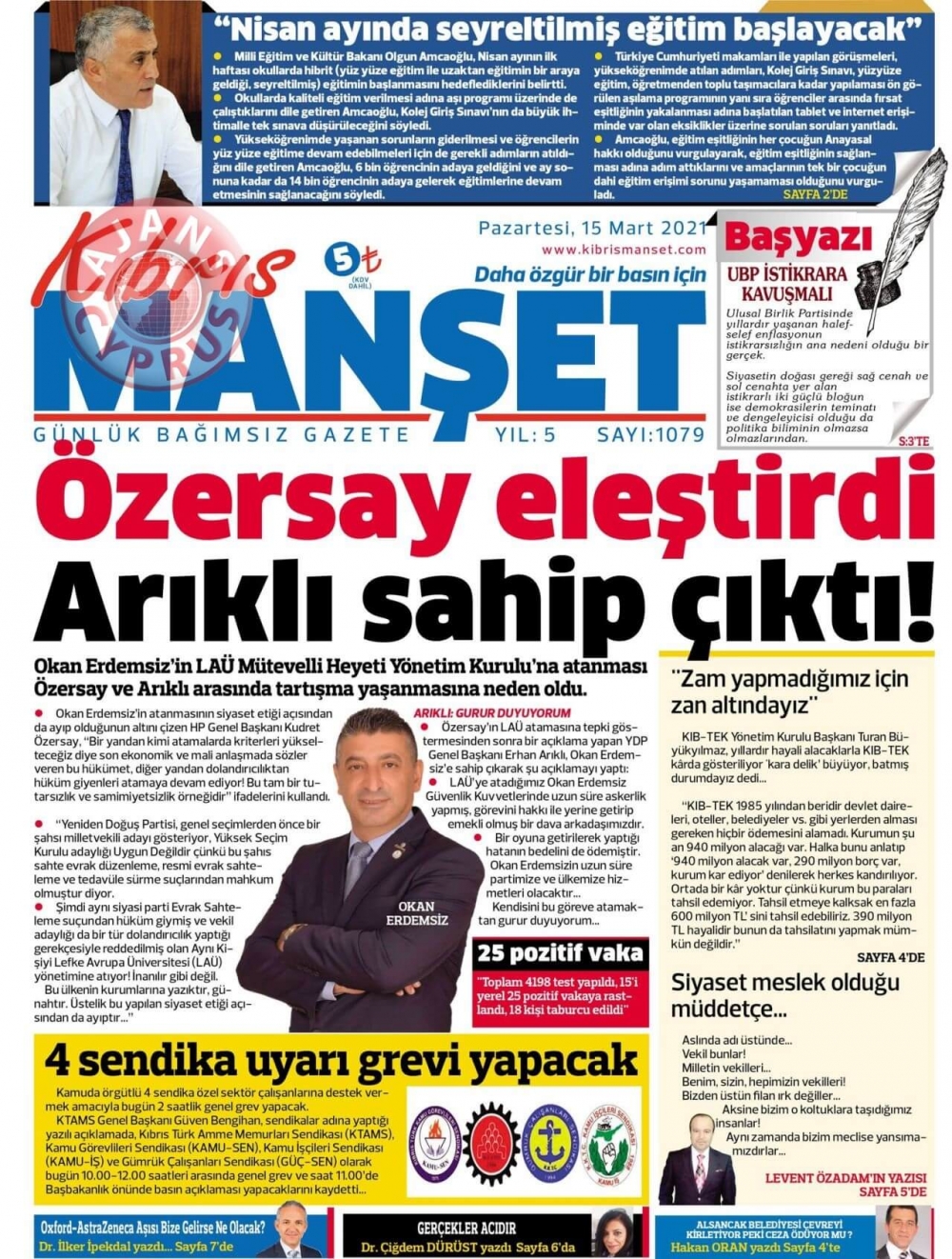 KKTC'de Gazeteler Bugün Ne Manşet Attı? (16 Mart 2021) galerisi resim 9