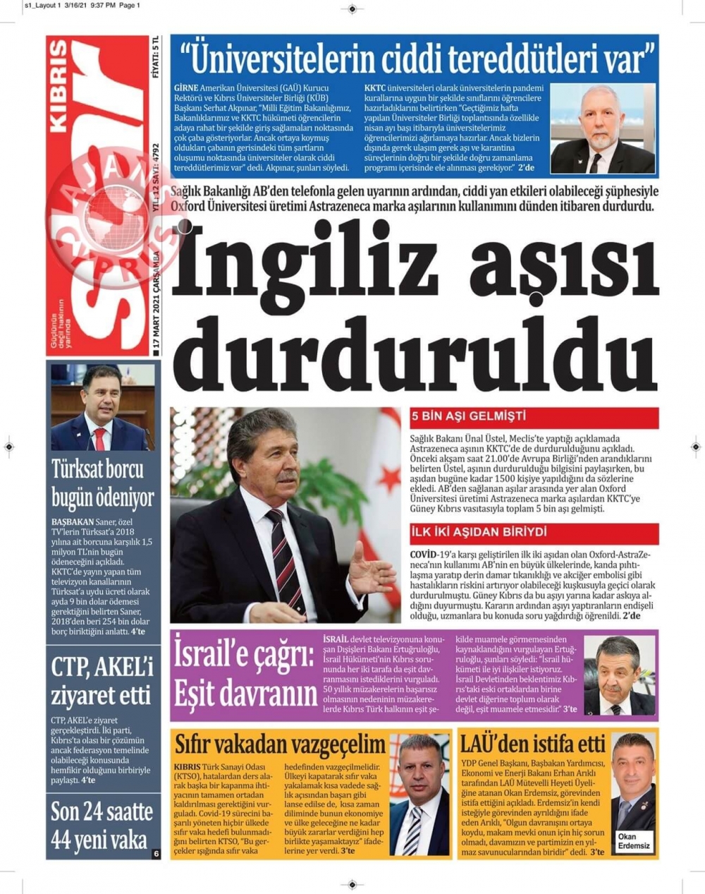 KKTC'de Gazeteler Bugün Ne Manşet Attı? (17 Mart 2021) galerisi resim 11