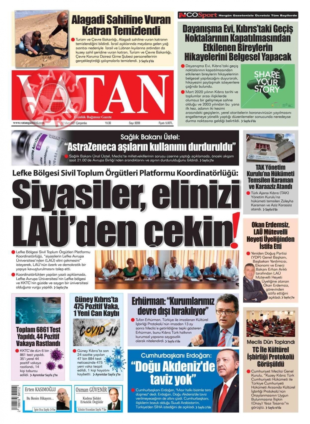 KKTC'de Gazeteler Bugün Ne Manşet Attı? (17 Mart 2021) galerisi resim 12