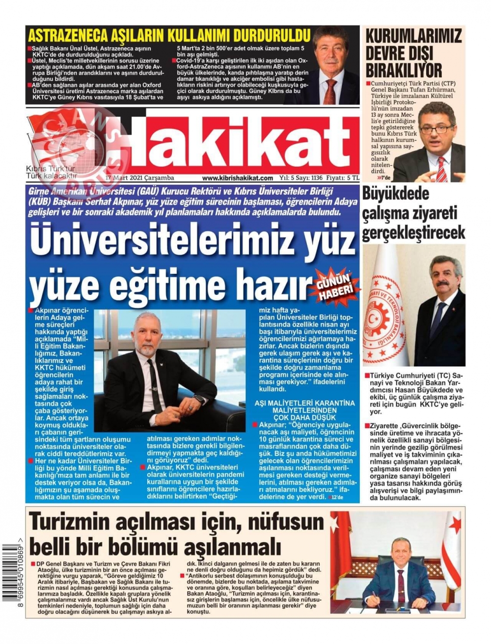 KKTC'de Gazeteler Bugün Ne Manşet Attı? (17 Mart 2021) galerisi resim 6