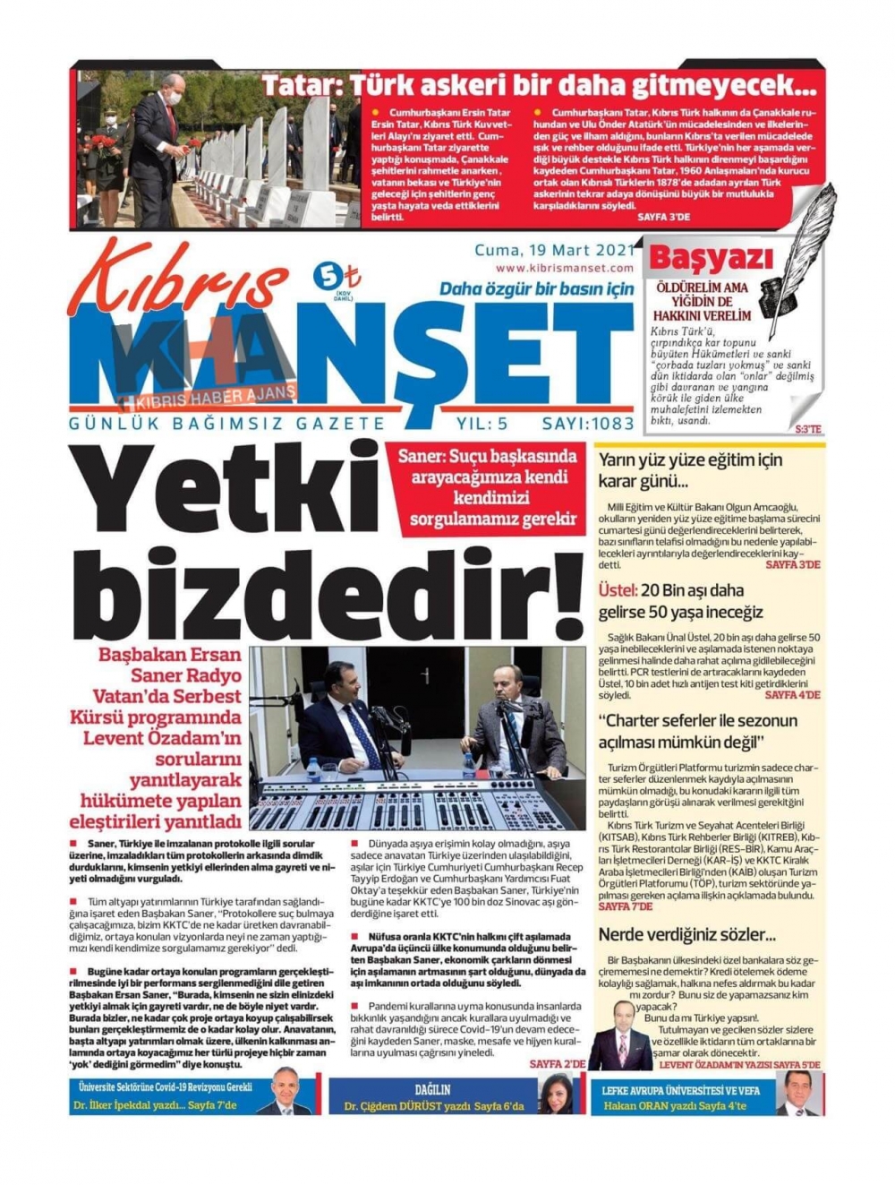 KKTC'de Gazeteler Bugün Ne Manşet Attı? (19 Mart 2021) galerisi resim 11