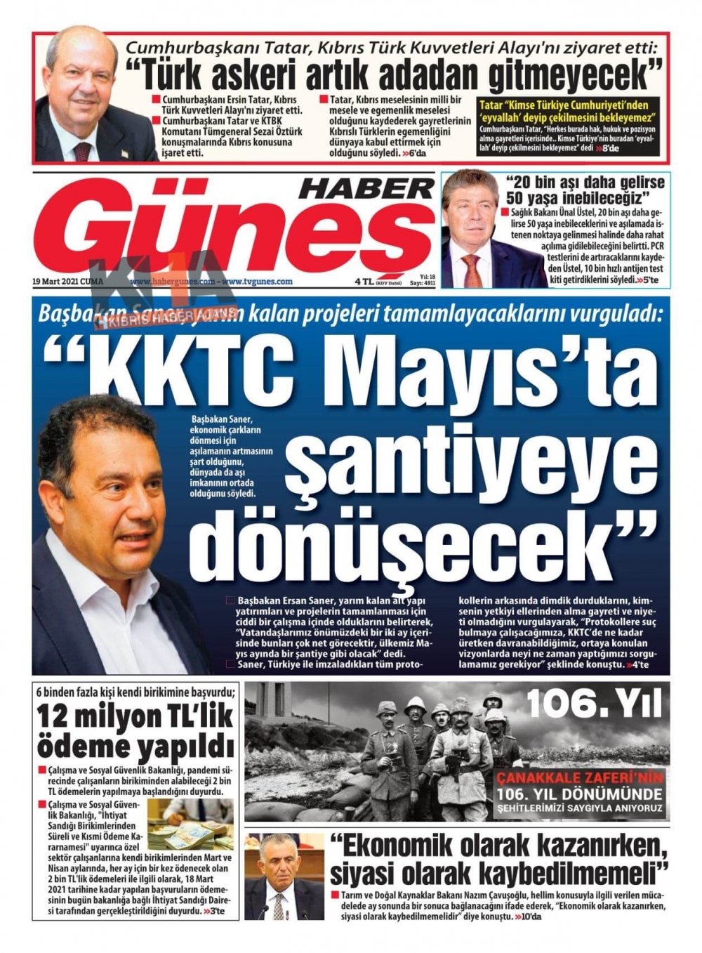 KKTC'de Gazeteler Bugün Ne Manşet Attı? (19 Mart 2021) galerisi resim 6