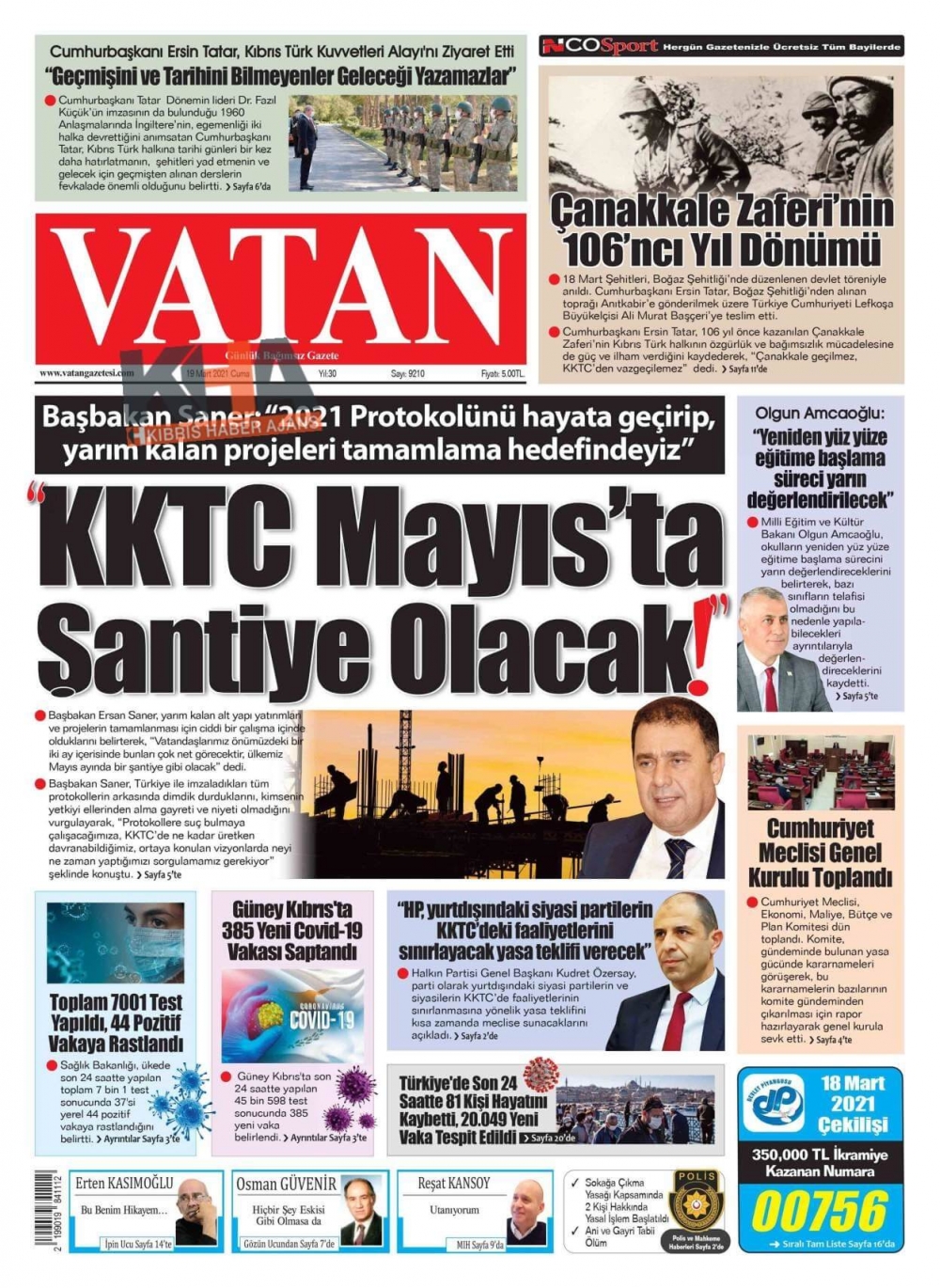 KKTC'de Gazeteler Bugün Ne Manşet Attı? (19 Mart 2021) galerisi resim 7