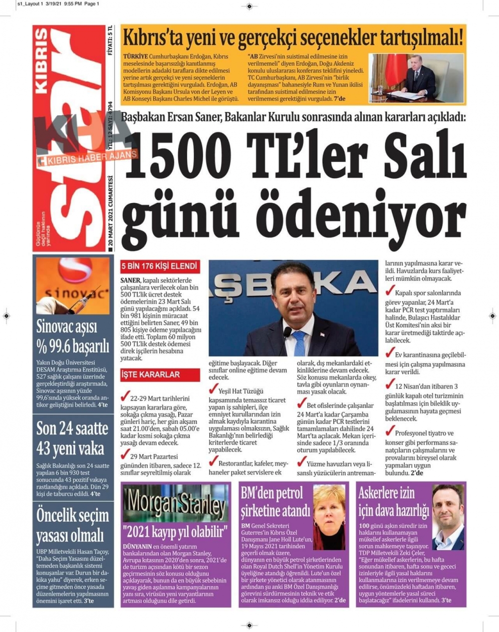 KKTC'de Bugün Gazeteler Ne Manşet Attı? (20 Mart 2021) galerisi resim 8