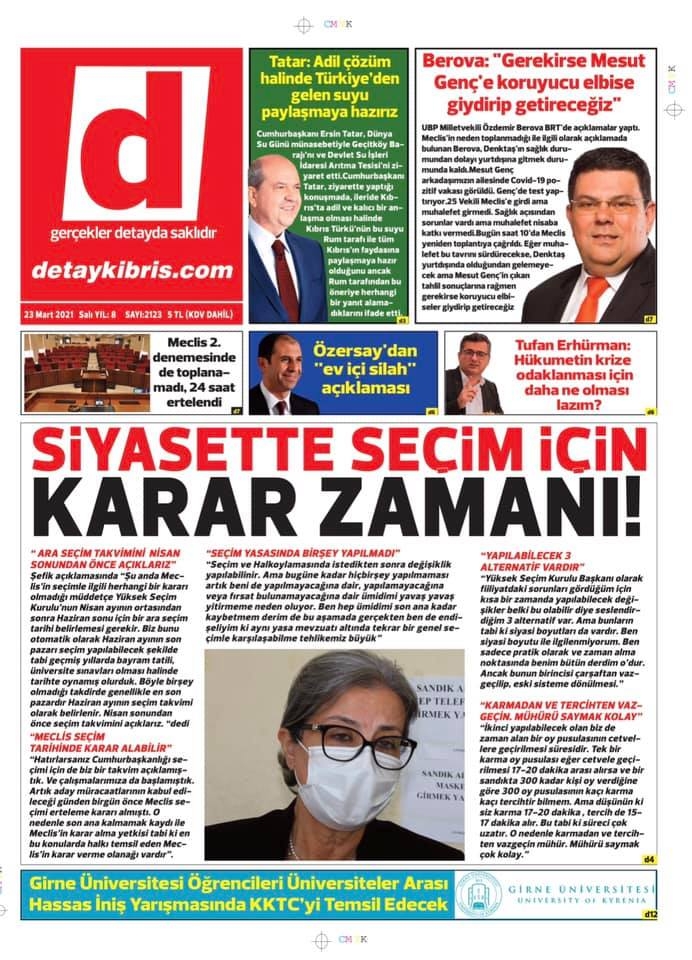 KKTC'de Gazeteler Bugün Ne Manşet Attı? (23 Mart 2021) galerisi resim 1