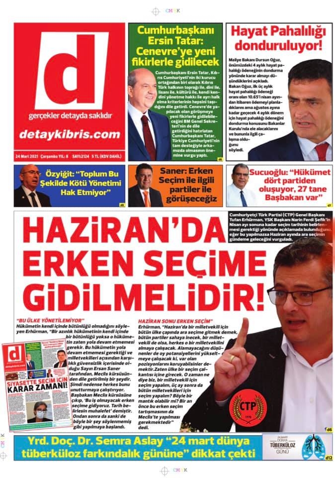 KKTC'de Gazeteler Bugün Ne Manşet Attı? (24 Mart 2021) galerisi resim 1