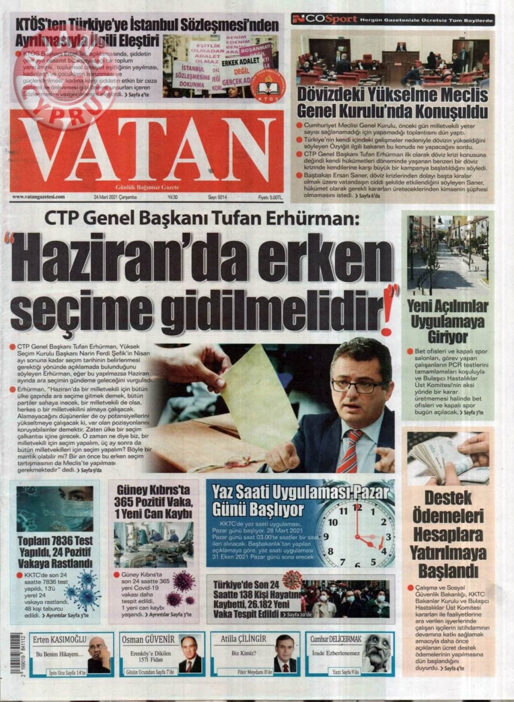 KKTC'de Gazeteler Bugün Ne Manşet Attı? (24 Mart 2021) galerisi resim 12