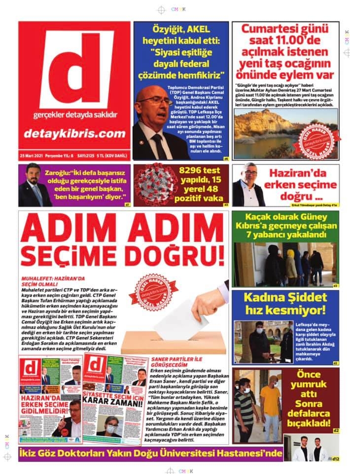 KKTC'de Gazeteler Bugün Ne Manşet Attı? (25 Mart 2021) galerisi resim 1