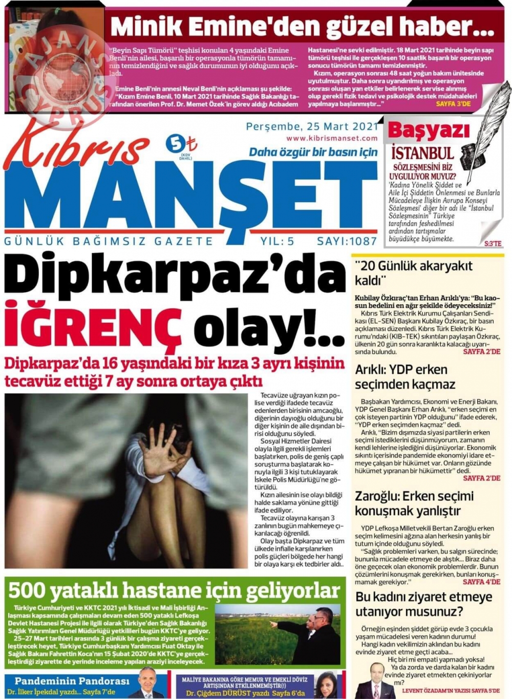 KKTC'de Gazeteler Bugün Ne Manşet Attı? (25 Mart 2021) galerisi resim 10