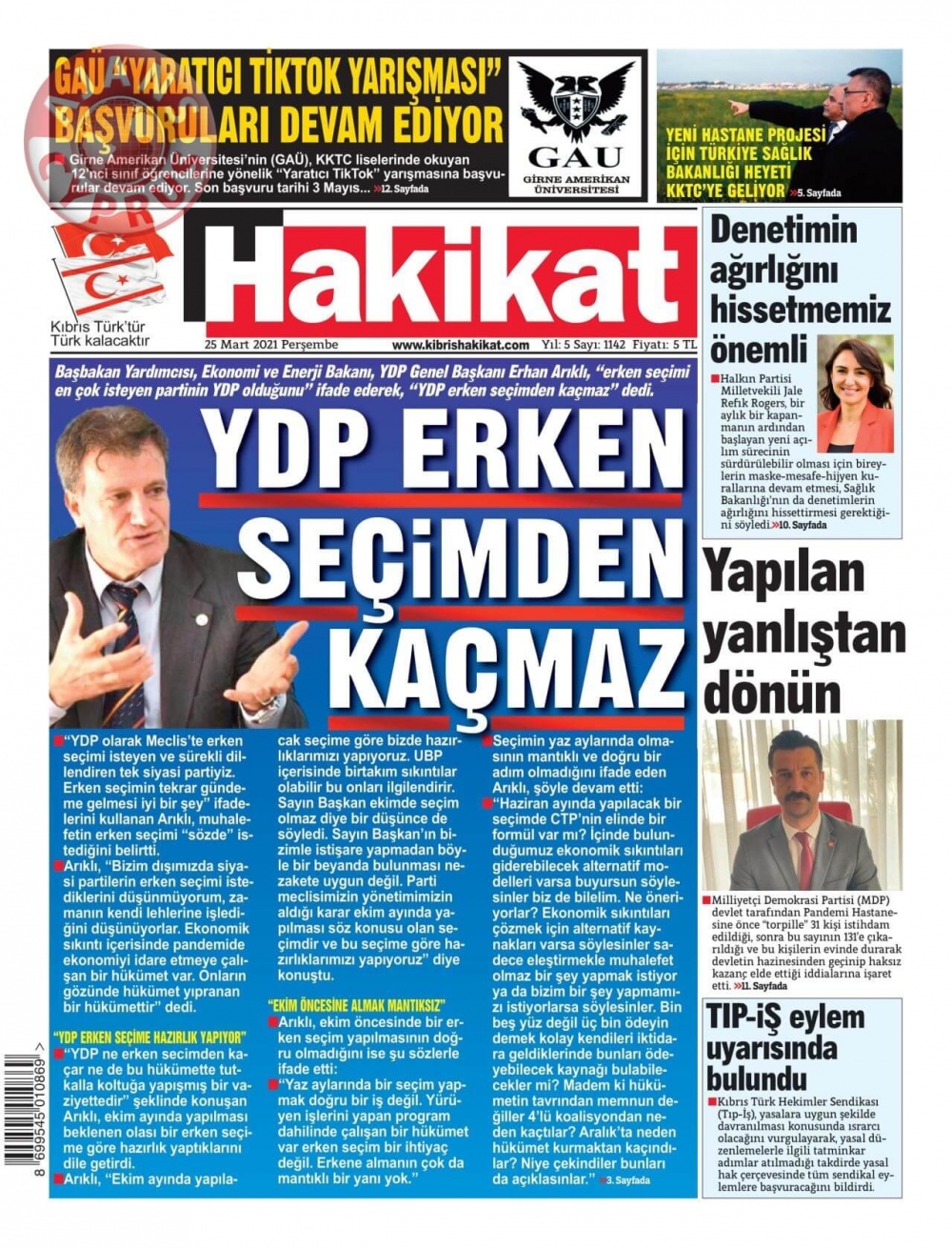 KKTC'de Gazeteler Bugün Ne Manşet Attı? (25 Mart 2021) galerisi resim 3