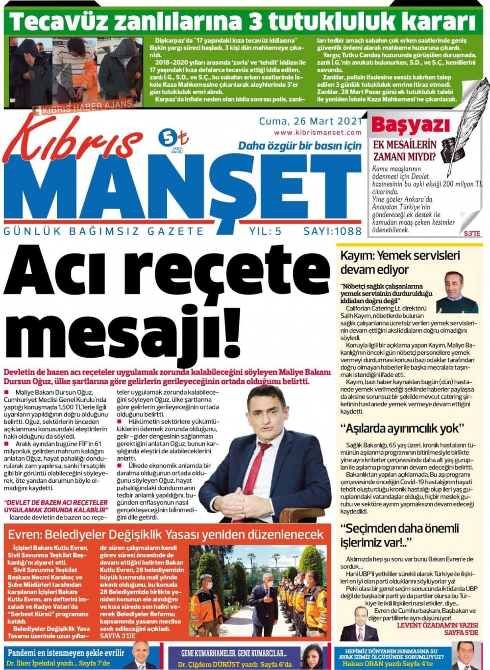 KKTC'de Gazeteler Bugün Ne Manşet Attı? (26 Mart 2021) galerisi resim 10