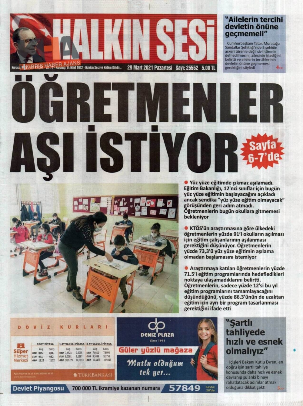 KKTC'de Gazeteler Bugün Ne Manşet Attı? (29 Mart 2021) galerisi resim 2