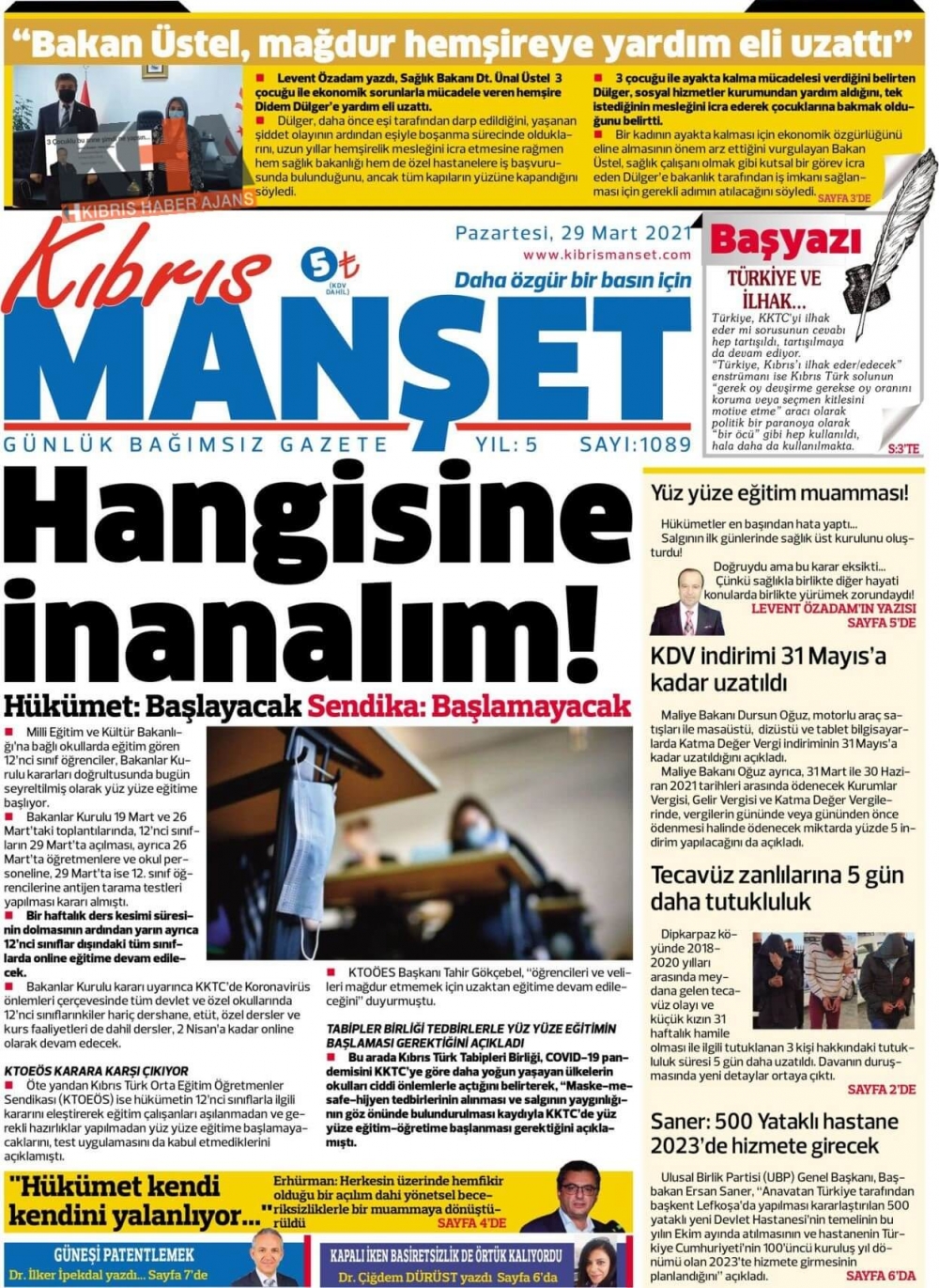 KKTC'de Gazeteler Bugün Ne Manşet Attı? (29 Mart 2021) galerisi resim 4