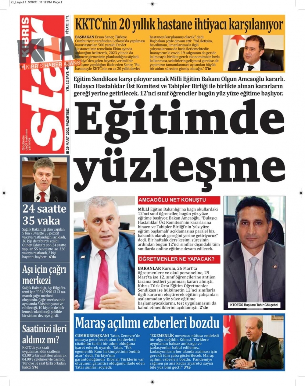 KKTC'de Gazeteler Bugün Ne Manşet Attı? (29 Mart 2021) galerisi resim 5