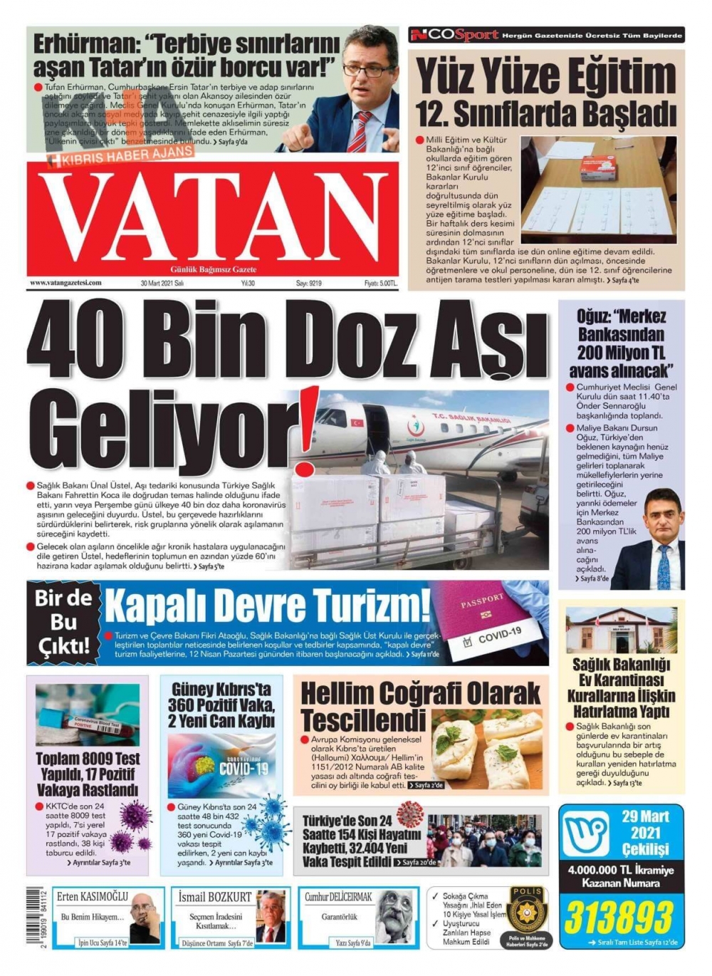 KKTC'de Gazeteler Bugün Ne Manşet Attı? (30 Mart 2021) galerisi resim 5