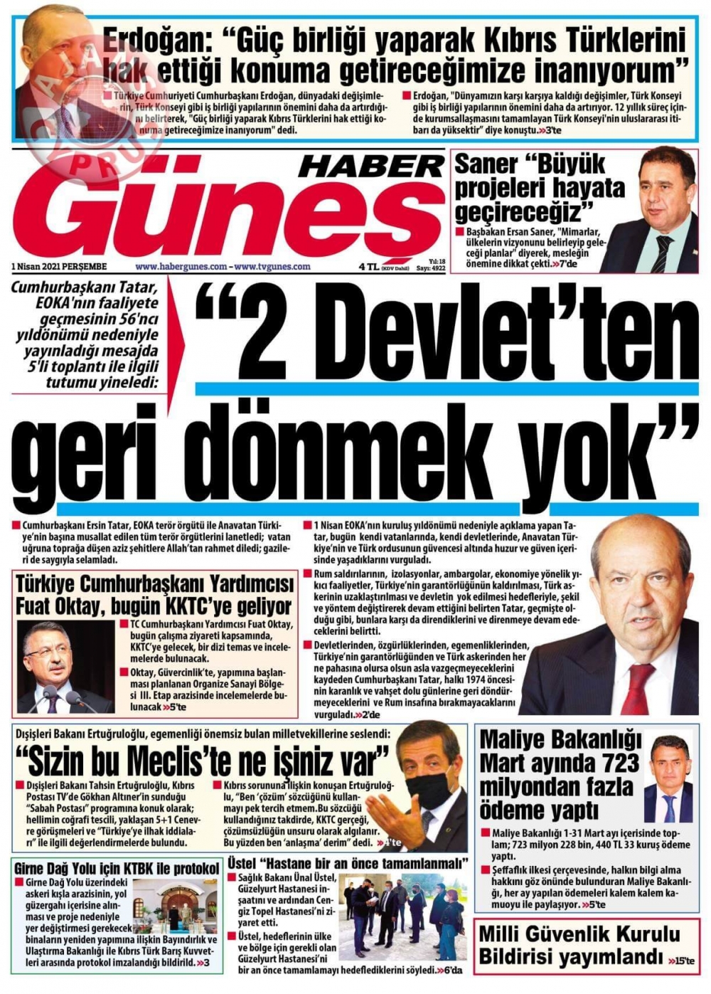 KKTC'de Gazeteler Bugün Ne Manşet Attı? (1 Nisan 2021) galerisi resim 8