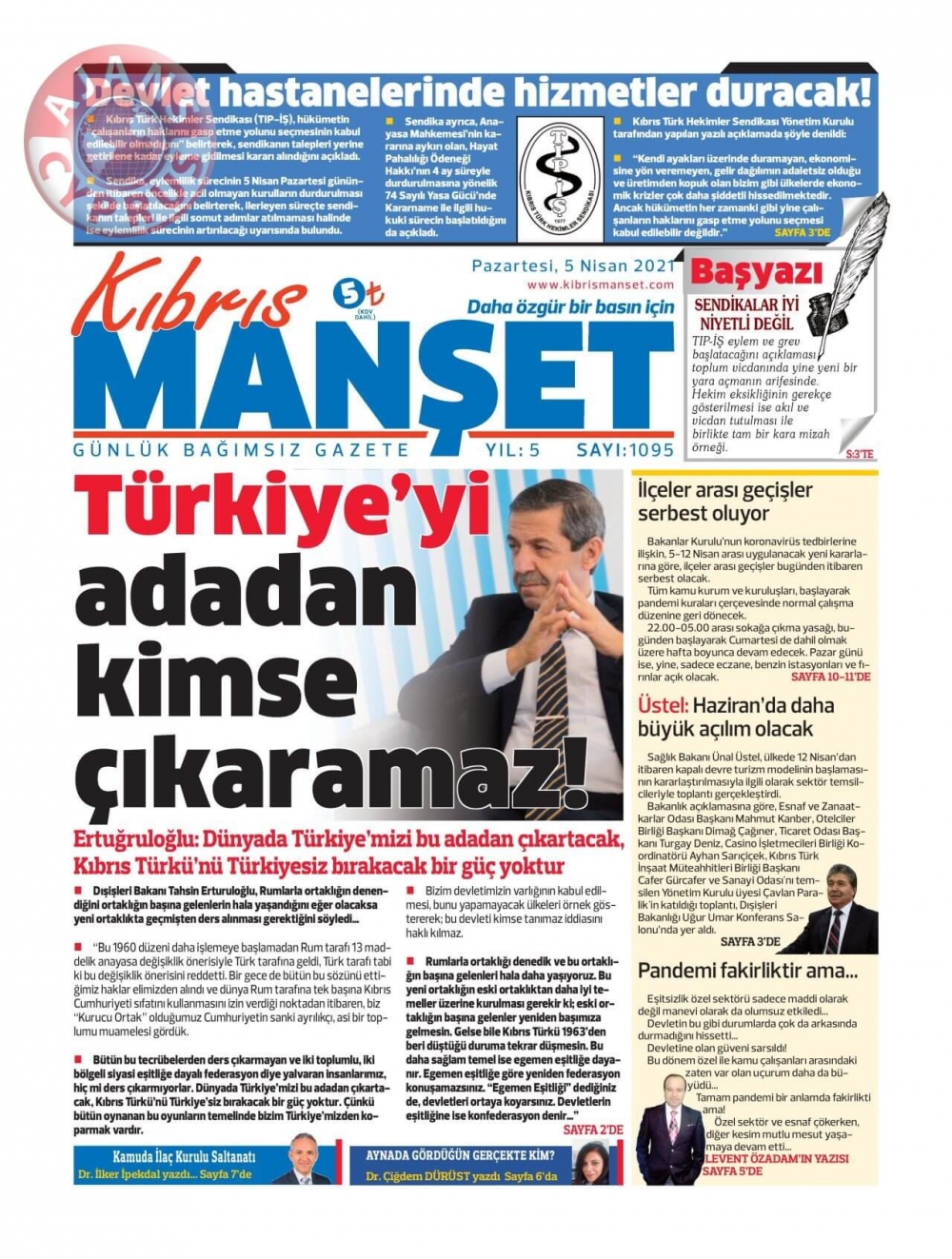 KKTC'de Gazeteler Bugün Ne Manşet Attı? (5 Nisan 2021) galerisi resim 10