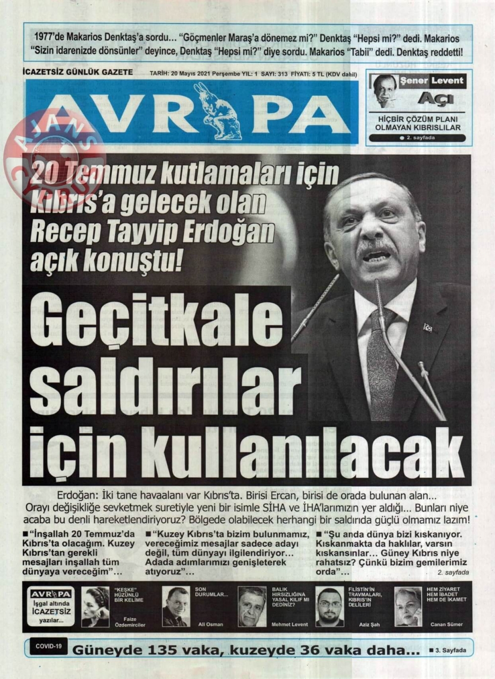 KKTC'de Gazeteler Bugün Ne Manşet Attı? (20 Mayıs 2021) galerisi resim 2