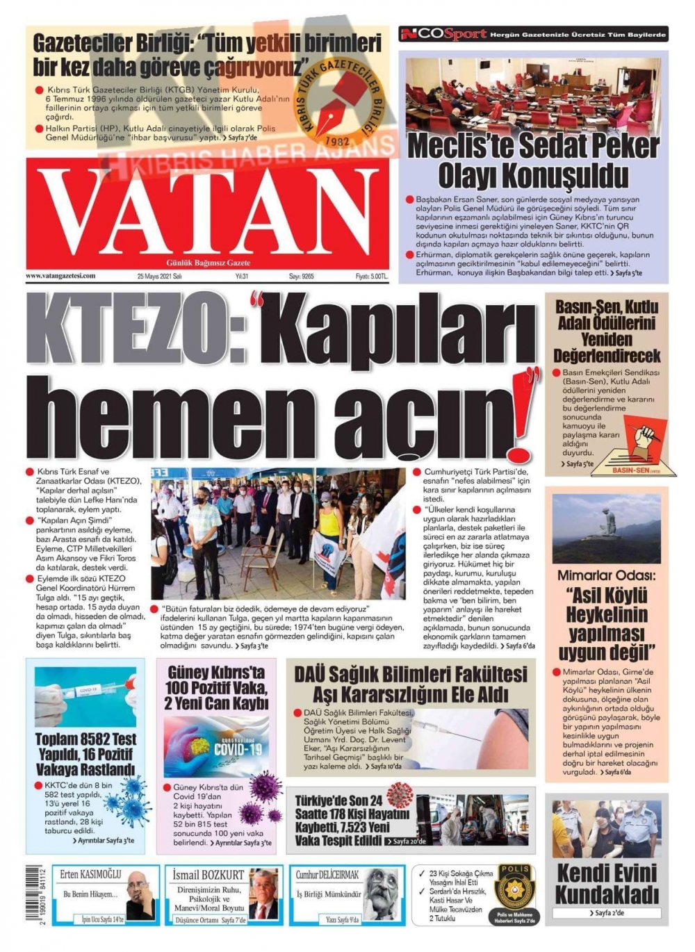 KKTC'de Gazeteler Bugün Ne Manşet Attı? (25 Mayıs 2021) galerisi resim 8