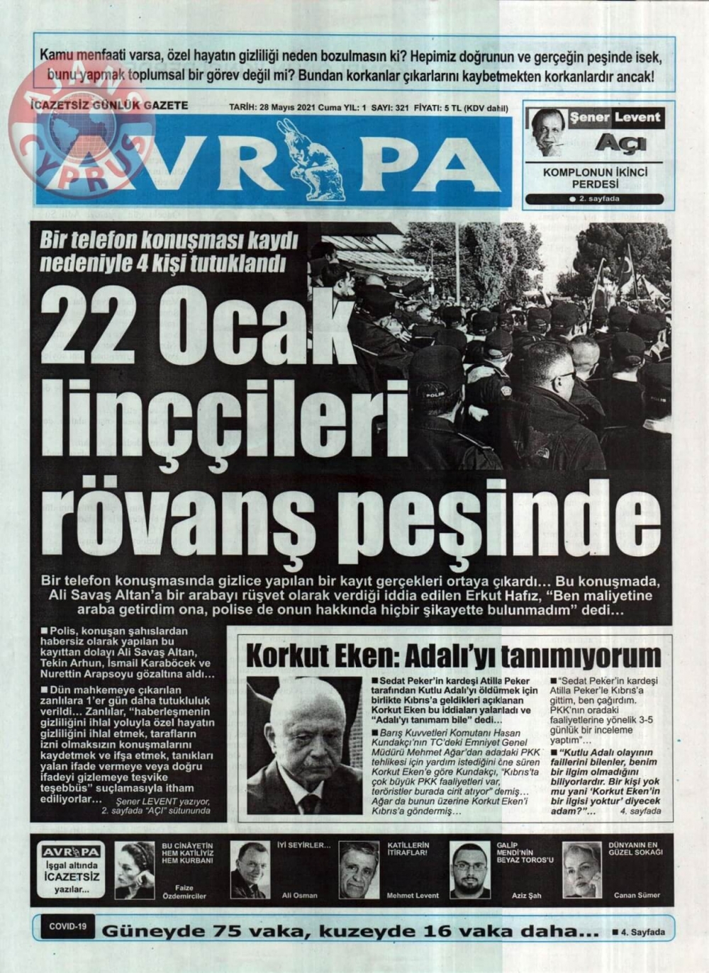 KKTC'de Gazeteler Bugün Ne Manşet Attı? (28 Mayıs 2021) galerisi resim 3