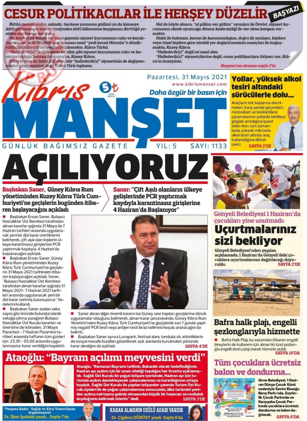 KKTC'de Gazeteler Bugün Ne Manşet Attı? (31 Mayıs 2021) galerisi resim 6