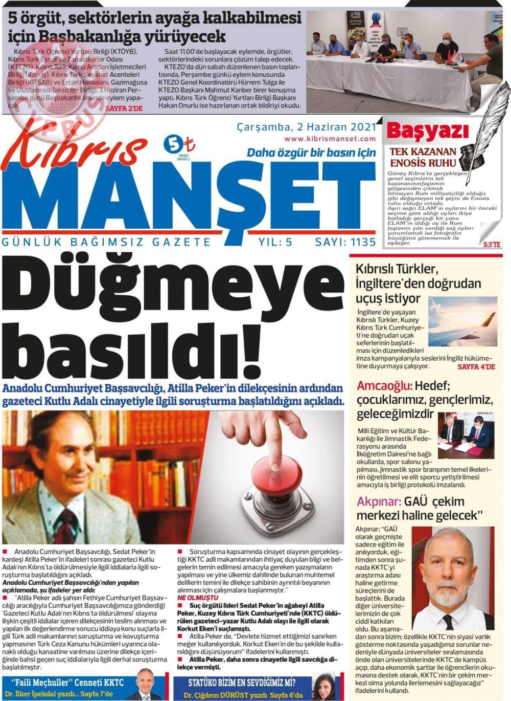 KKTC'de Gazeteler Bugün Ne Manşet Attı? (2 Haziran 2021) galerisi resim 6