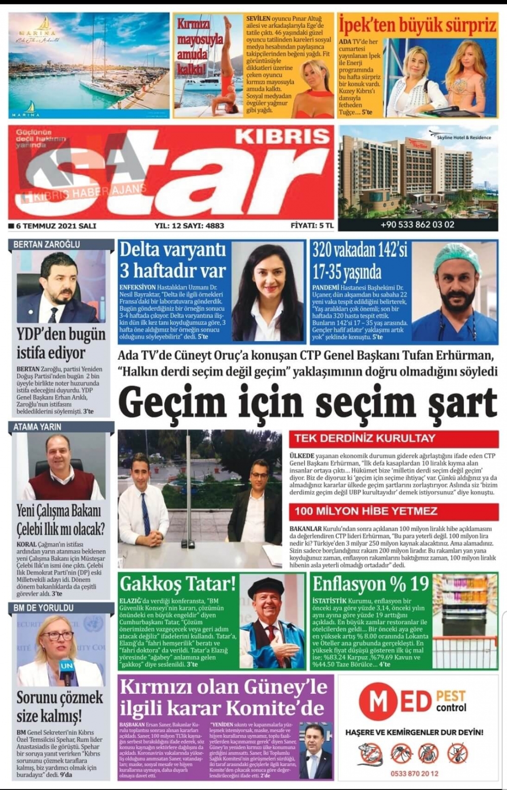 KKTC'de Gazeteler Bugün Ne Manşet Attı? (6 Temmuz 2021) galerisi resim 3