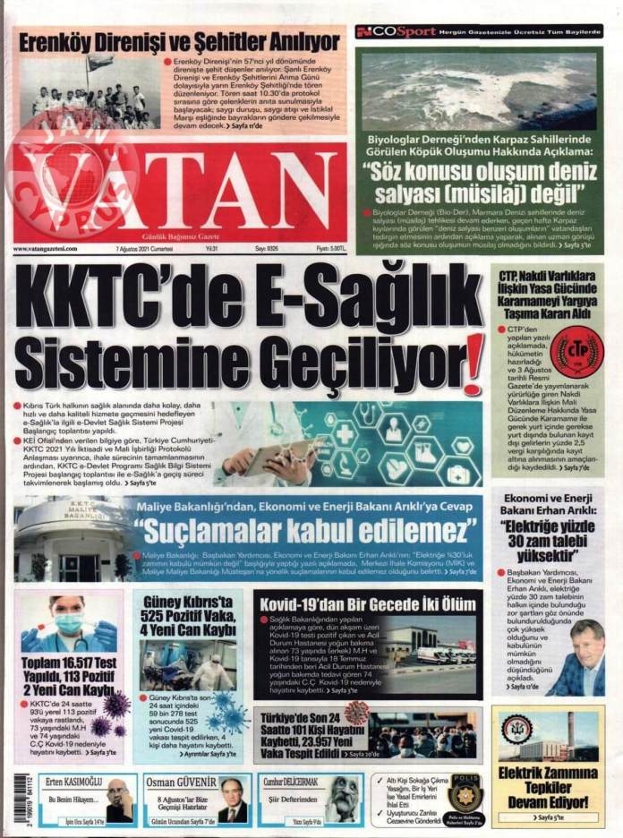 KKTC'de Gazeteler Bugün Ne Manşet Attı? (7 Ağustos 2021) galerisi resim 5