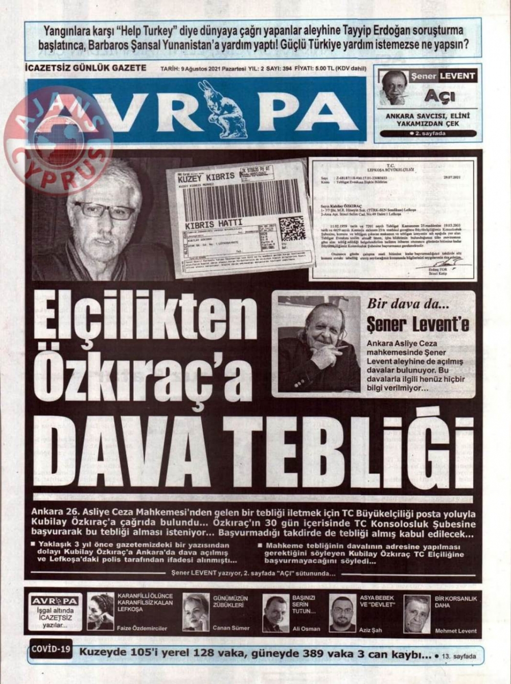 KKTC'de Gazeteler Bugün Ne Manşet Attı? (9 Ağustos 2021) galerisi resim 6