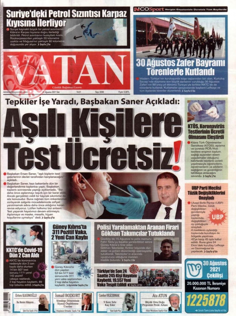 KKTC'de Gazeteler Bugün Ne Manşet Attı? (31 Ağustos 2021) galerisi resim 3