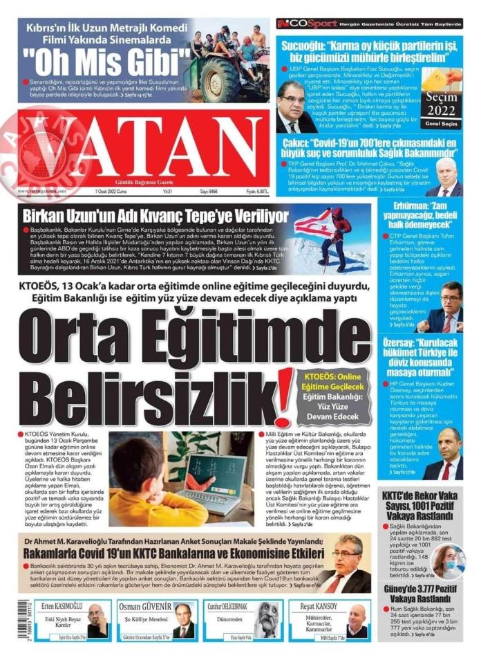 KKTC'de Gazeteler Bugün Ne Manşet Attı? 7 Ocak 2022 galerisi resim 9