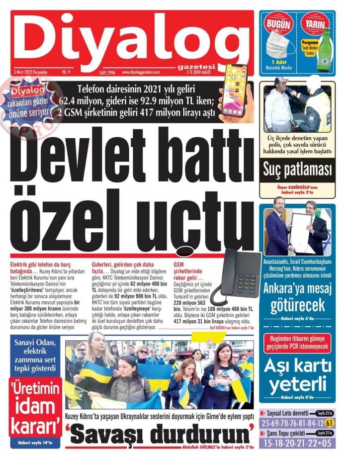 KKTC'de Gazeteler Bugün Ne Manşet Attı? 3 Mart 2022 galerisi resim 7